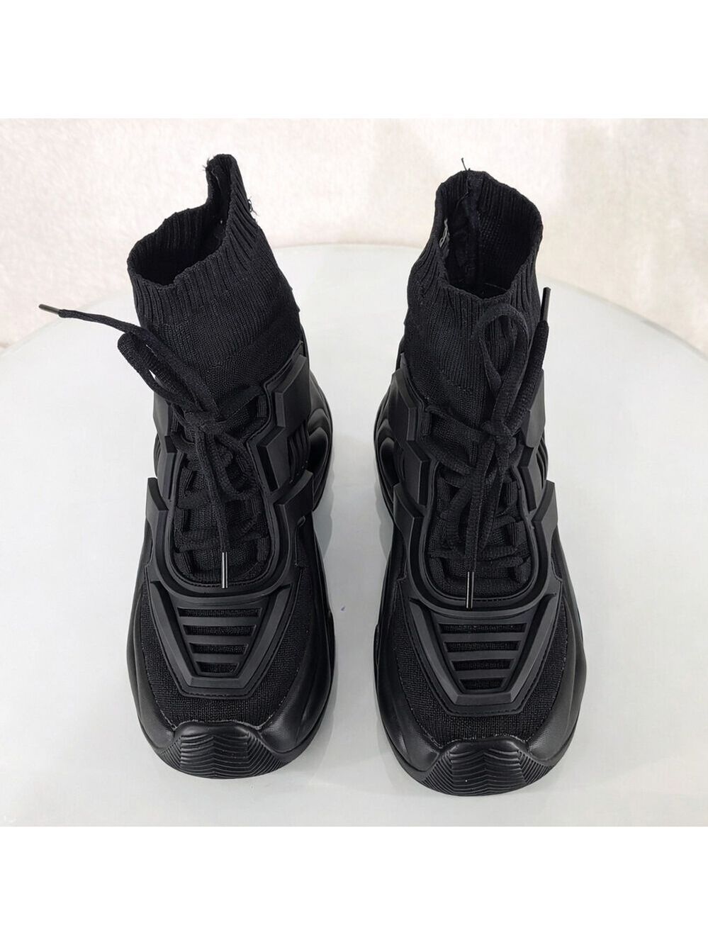 NIB Wang Jupiter Damson Pull On Knit Platform Sneaker 4" Hidden Wedge Black - Picture 2 of 8